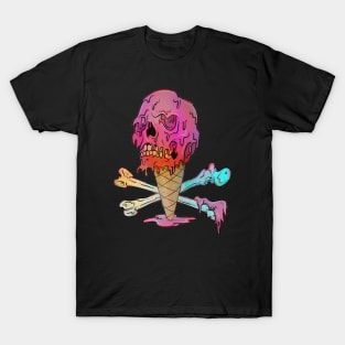 Dripping Ice Cream Cone Melting Skull T-Shirt